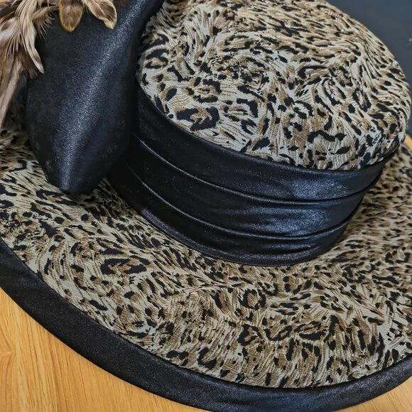 Women’s Leopard Print Brim Hat | Statement / Dress / Church | One Size - Picture 4 of 6
